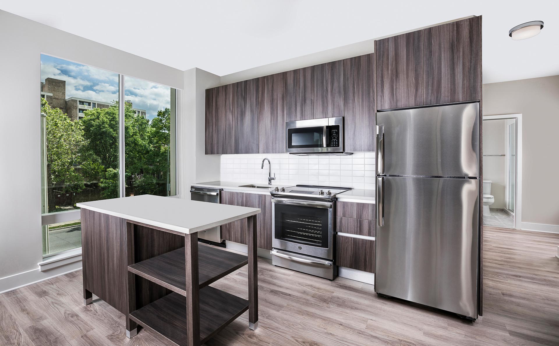 Modern kitchens come in gray or blue and white palettes with a menu of unique options.