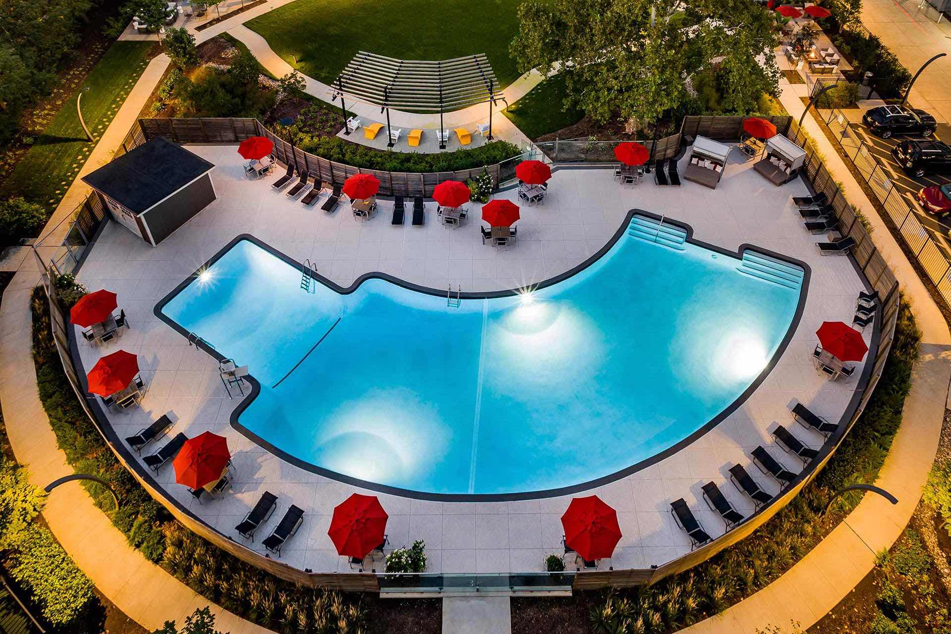 At the center of the community, a great lawn sprawls along to Modern's beautiful outdoor pool.