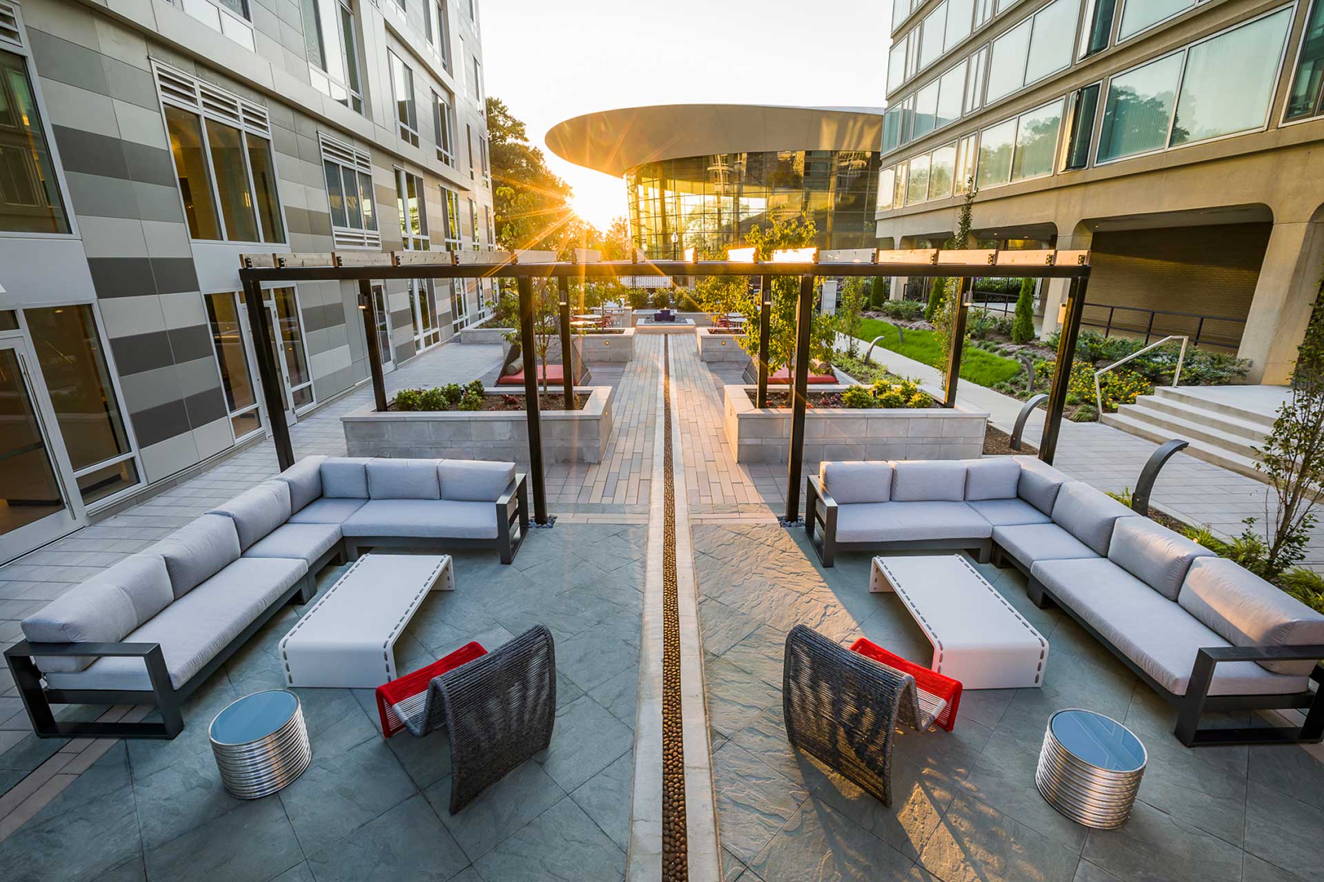 Four unique buildings provide ample, treelined courtyard space so getting outdoors isn't only encouraged, but easy.